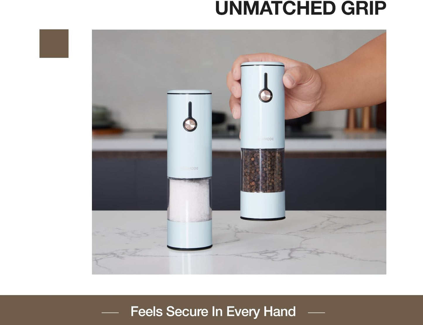 Electric Pepper Grinder and Salt Mill Set - Large Capacity USB Rechargeable Automatic Grinder with Dual LED Lights, One-Handed Operation & Slide Cover - Brushed Stainless Steel