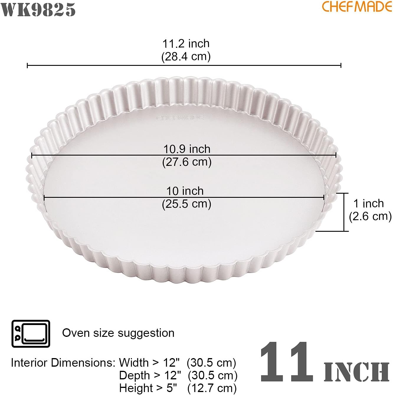 CHEFMADE 11-Inch Round Tart Pan with Removable Loose Bottom, Non-Stick Carbon Steel Quiche Pan for Oven Baking (Champagne Gold)