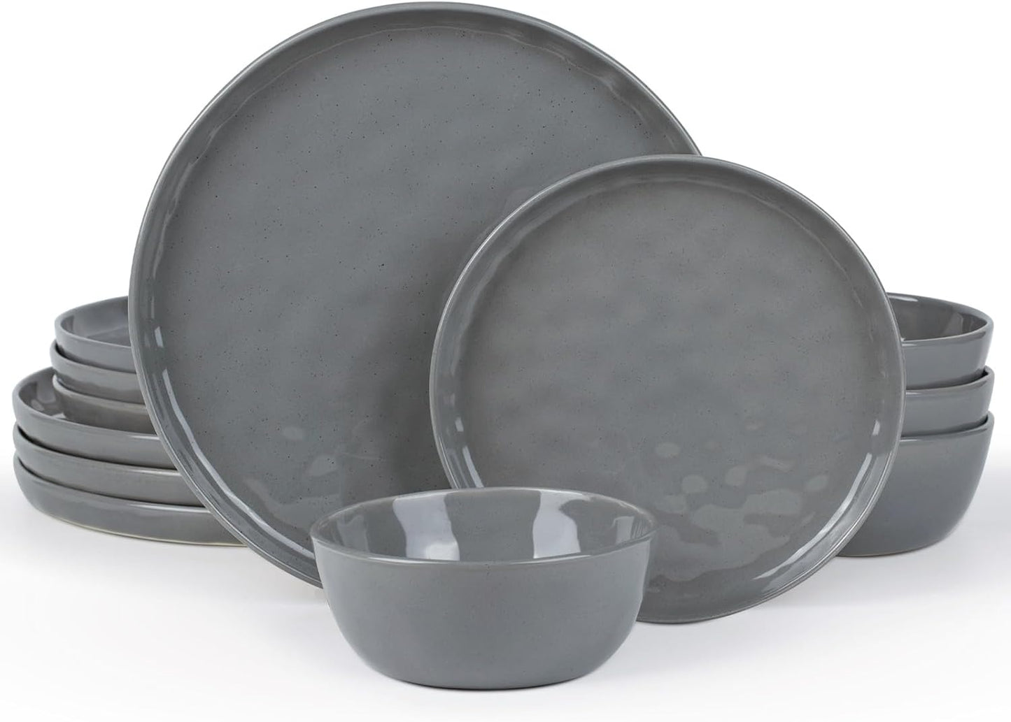 Famiware Mars Plates and Bowls Set, 12 Pieces Dinnerware Sets, Dishes Set for 4, Dark Gray