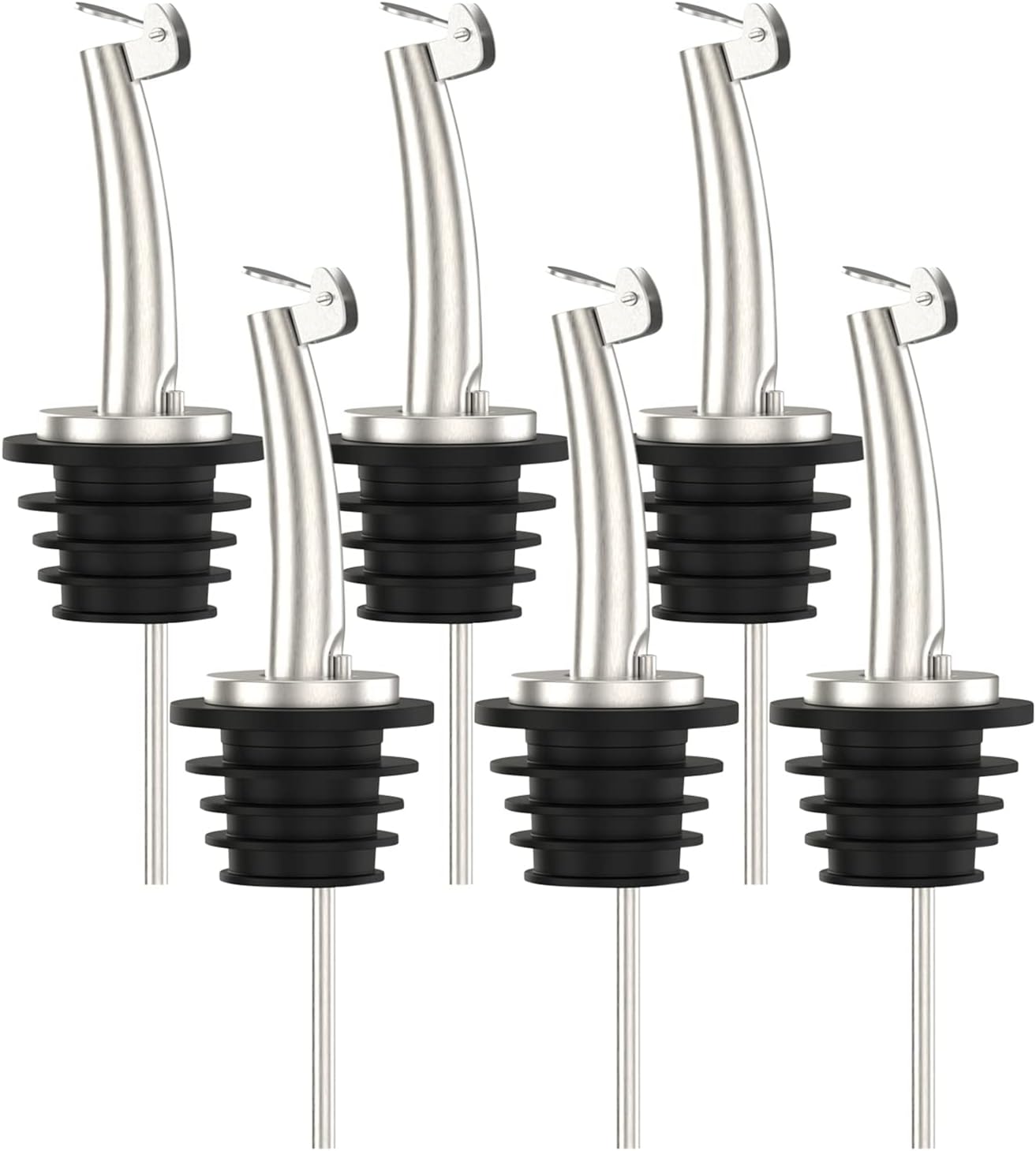 Axe Sickle 6 Pcs Oil Spout Liquor Bottle Pourer Spouts Stainless Steel Speed Pour Spouts for Olive Oil Dispenser Spout for About 3/4" Bottle Mouth, with Flip Top