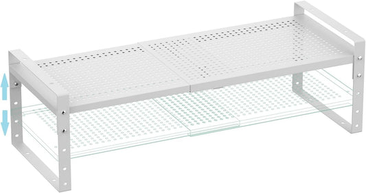 Expandable Shoe Rack Stackable Metal Pantry Storage Shelves Stand Adjustable Height Cabinet Shelf Organizer Racks Spice Shelving(1PACKS/WHITE,LARGE)