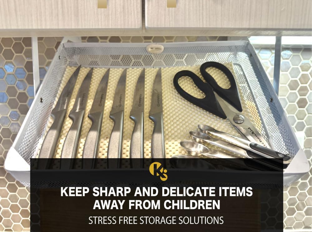 Everything Keeper - Organizer for Home, Kitchen, Bathroom, RV, Small Spaces - Storage Organizers - Compact Metal Basket - Under Cabinet Holder - Easy Install - Holds Strong - 13 x 10 x 2.5 in