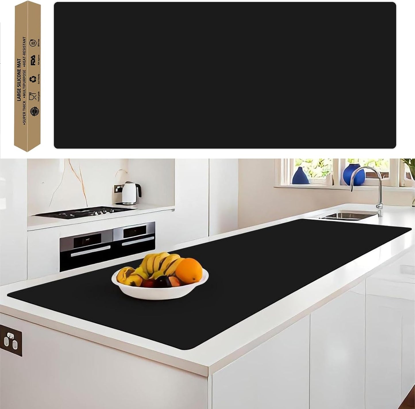 Extra Large Silicone Mat, 78.7"x 23.6"Non-Slip Heat Resistant Mats, Thicken Kitchen Countertop Protector Mat, Cuttable Waterproof Protector Mats for Kitchen Counter or Crafts (Black)