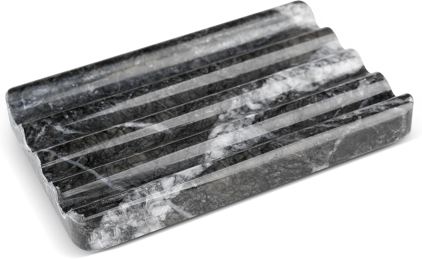 Marble Soap Dish, Bar Soap Holder Shower, Black Soaps Bathroom Saver with Water Ripple Design, Easy Cleaning Natural Stone Sponge Holder for Kitchen Sink, Executive Jewelry Ring Tray
