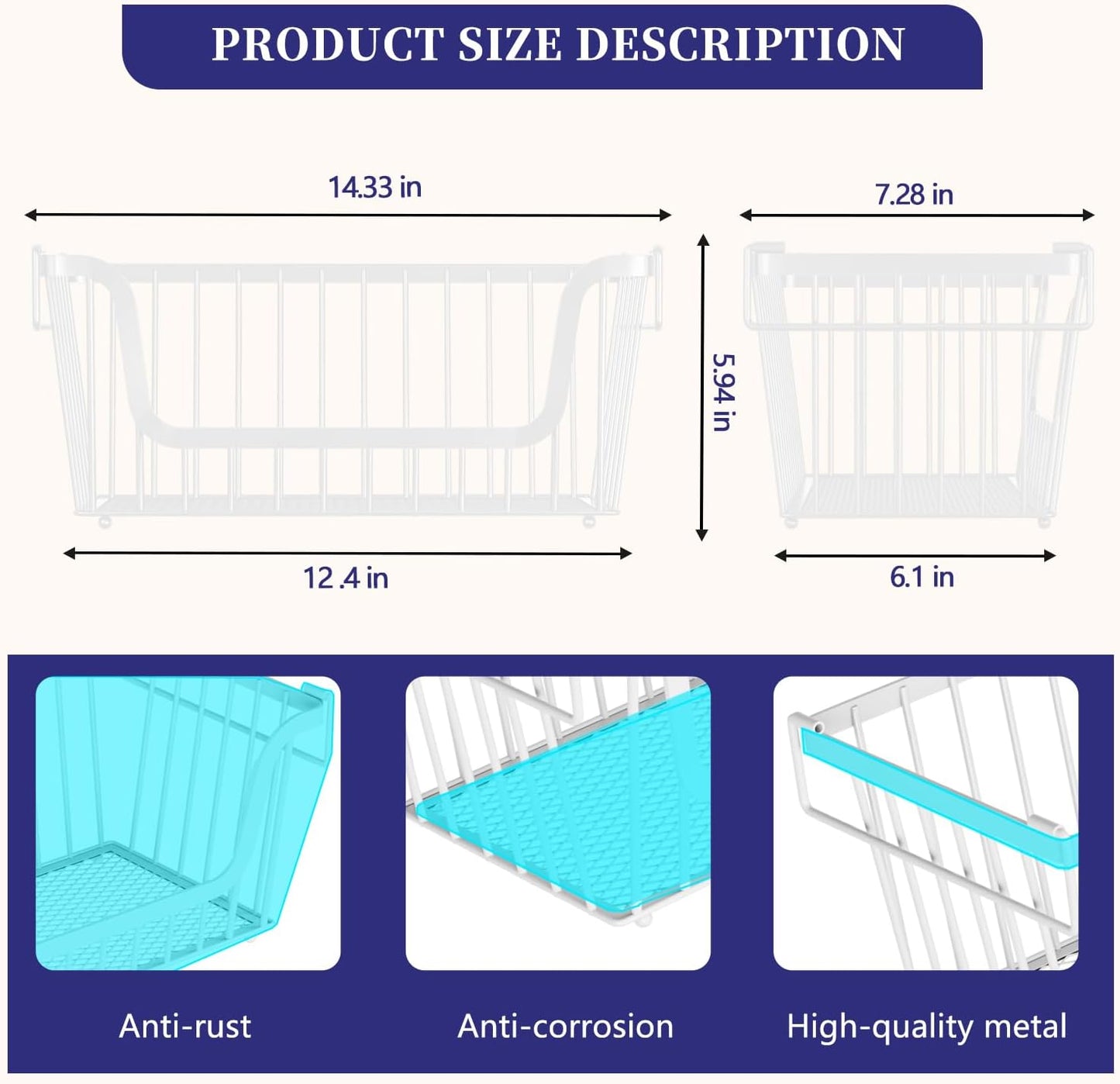 Enhanced Leak-Proof Bottom Stackable Wire Baskets, 5 Pack Pantry Organizers and Storage, pantry storage，Shelf Baskets, Fruit Basket, Potato and Onion Storage Bins，(White)