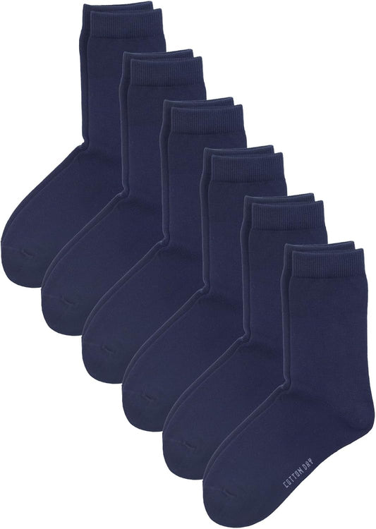 COTTON DAY Unisex Little Kids Youth Boys Girls Soft Cotton Crew Dress Socks Seamless Toe Black White Gray Navy 6 Pack