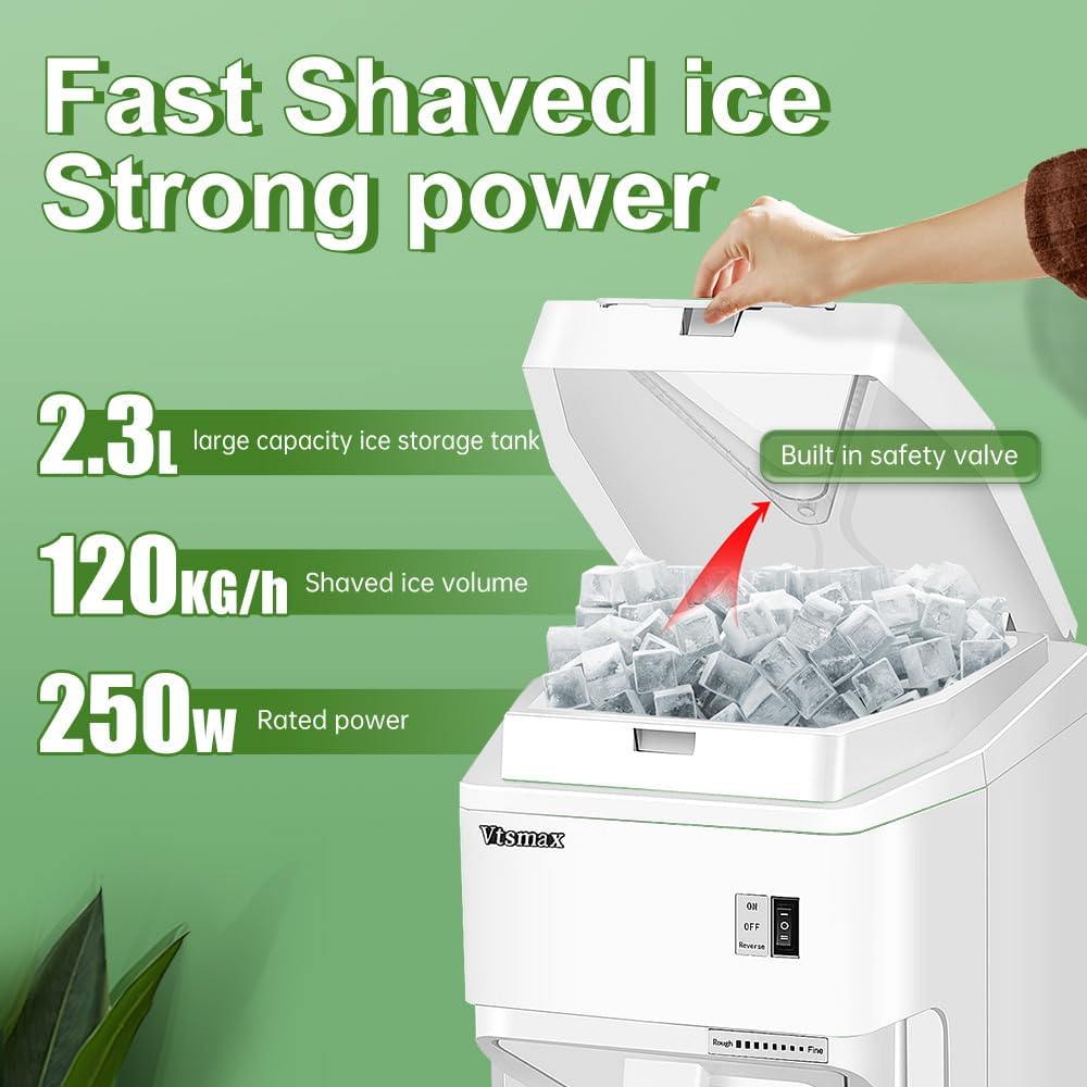 Electric Snow Cone Machine, 250W Shaved Ice Machine, Thickness Adjustable Ice Shaving Machine 265LBs/hr Rotate Speed & Strong Power for Home and Parties Events Snack Bar(2.6Qt)