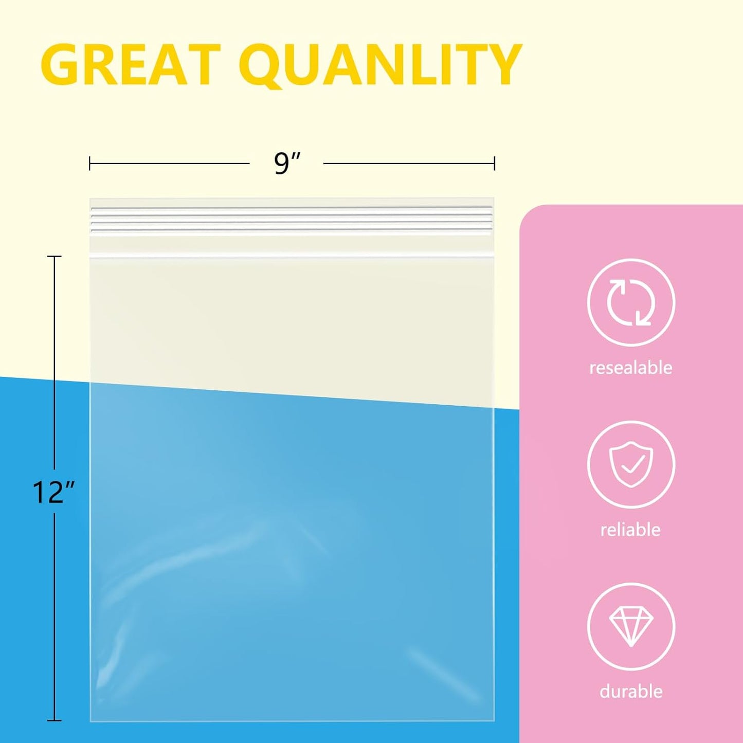 iMailer - 200 Pcs- 9" x 12" Clear Zip Bags - Reclosable Plastic Zip Poly Bags for A4, Letter Sized Documents, Clothing