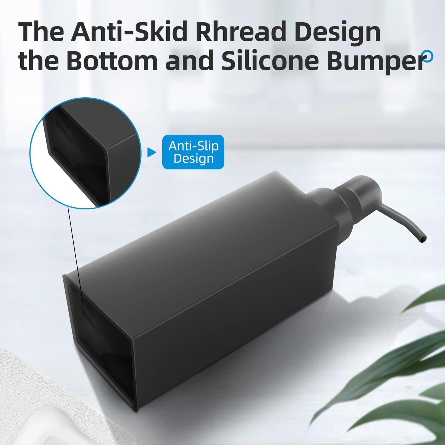 Black Soap Dispenser, Matte Black Stainless Steel, Rust-Proof Liquid Hand Dish Dispenser for Bathroom & Kitchen, 8.5 Oz Refillable Countertop Lotion Bottle (Square)