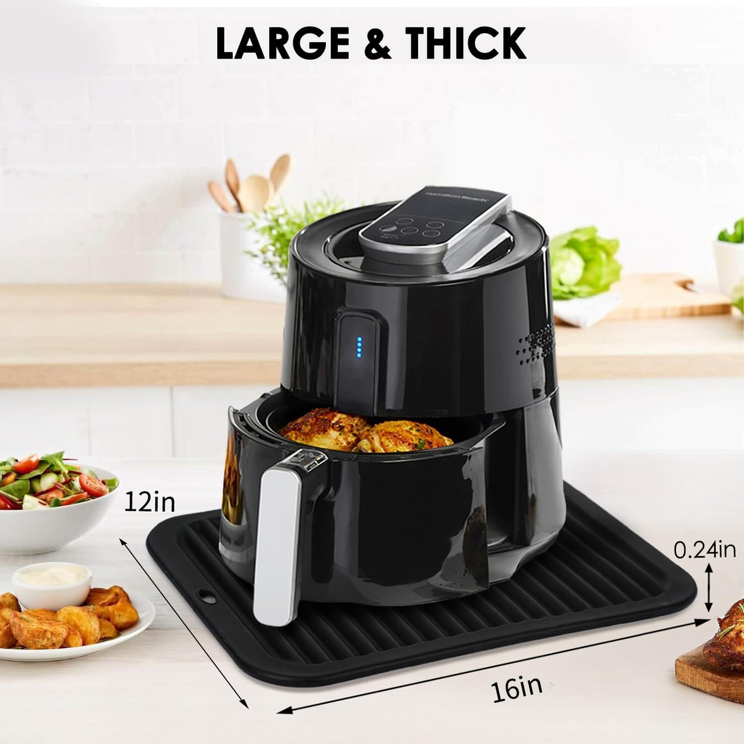 Black Silicone Trivet 16'' X 12'' Silicone Hot Pads for Kitchen Nonslip and Heat Resistant Hot Pads Trivets for Kitchen Quartz Countertops (Black)