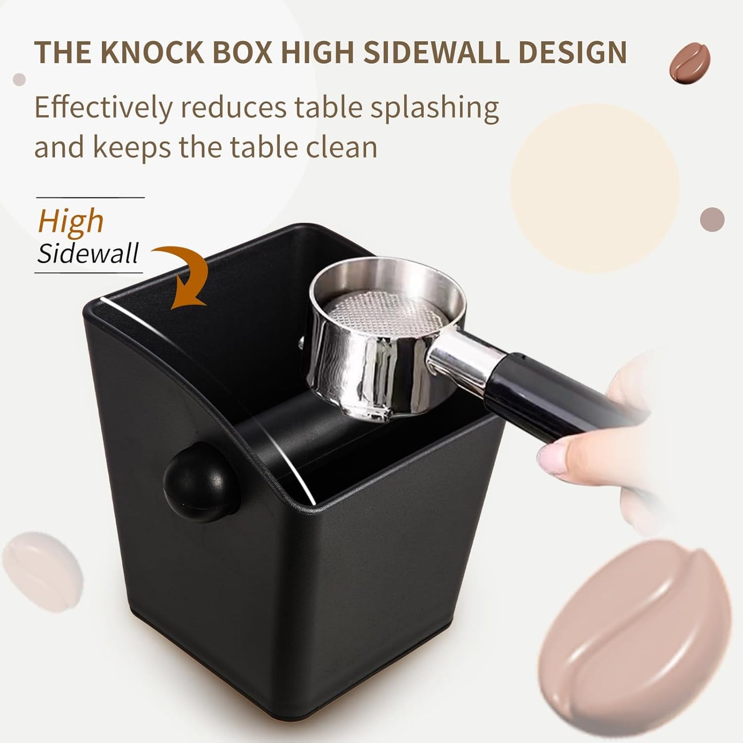 Espresso Knock Box Square High Side Wall Splash Prevention Design Knock Box Shock Absorbing Non Slip Knock Box Espresso With Removable Knock Bar Espresso Accessories for Home/Office