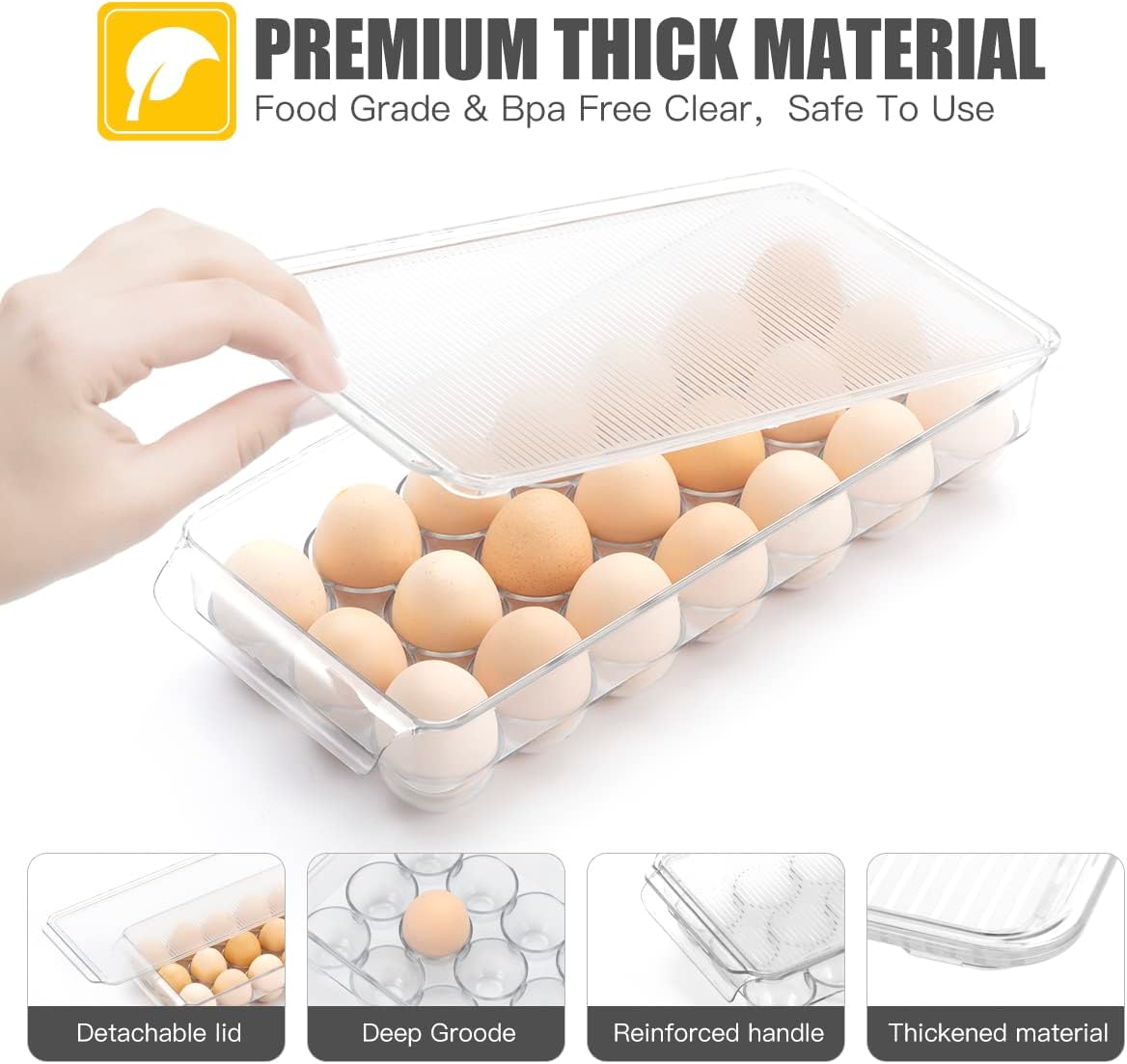 cutesun Egg Holder for Fridge, egg container for refrigerator, 2 Pack Egg Tray for Refrigerator with Lid, Plastic Container for Organizer Bins Holds 42 Eggs (2Packs, 42)