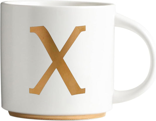 COLLECTIVE HOME - Monogram Ceramic Mugs, 15 oz Golden Initial Coffee Cups, Elegant Alphabet Tea Mugs, Elegant Personalized Mug with Gift Box, Unique Mug with Double Side Capital Letter (X)
