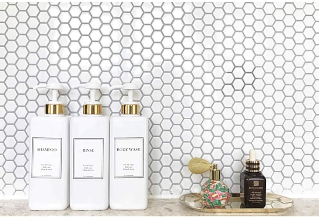 Beauty Bathroom Preprinted Labels, Water Resistant Organization labels, Sticker for Vanity Countertop, Kitchen, Pantry, Toiletry, 24 Dispenser Shampoo labels stickers waterproof (Pack of 2)