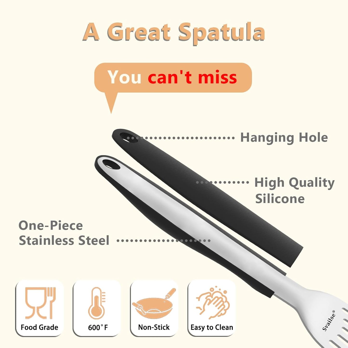 Fish Spatula Stainless Steel, Metal Spatula for Cast Iron Skillet, Slotted Turner with Silicone Handle for Cooking, Grilling, Flipping, Egg, Cookie, Pancake and Burger (Small, 11.7 Inch)