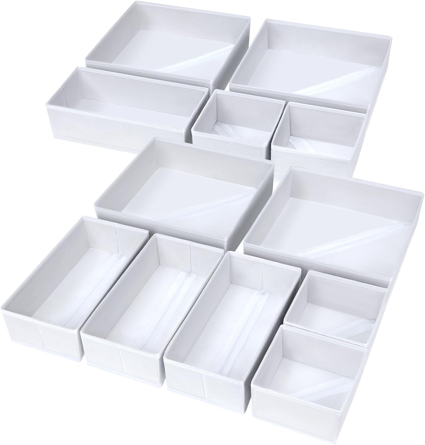 DIMJ Drawer Organizer Clothes, 12 Pack Fabric Closet Organizers and Storage, Foldable Baby Clothes Organizer & Dresser Bin For Nursery, Bedroom, Closet, Socks, Bra, Tie,White