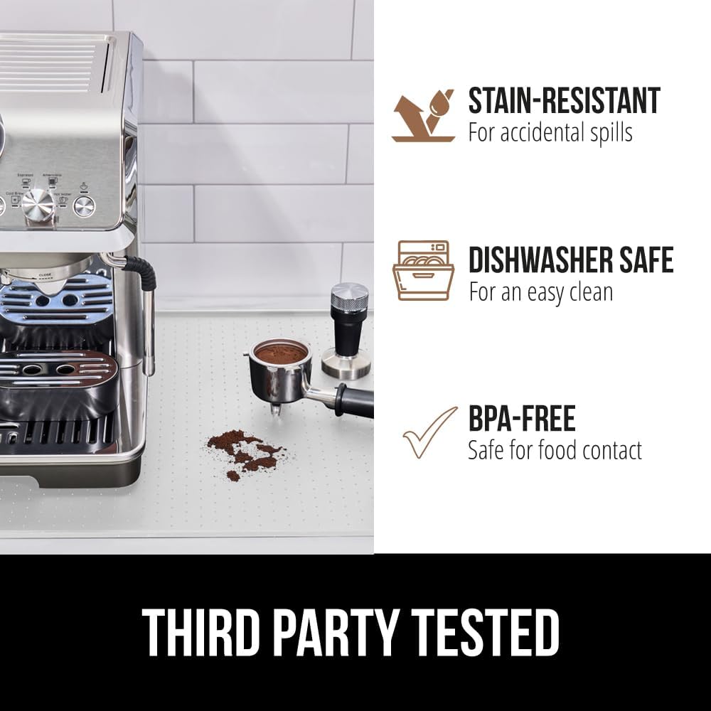 GORILLA GRIP Silicone Coffee Mat, 15x23, Espresso Drink Bar Station Accessories, Use Under Machine, Waterproof Heat Resistant Multi-Use Dish Drying Mats, Stays in Place, Kitchen Home Decor, White