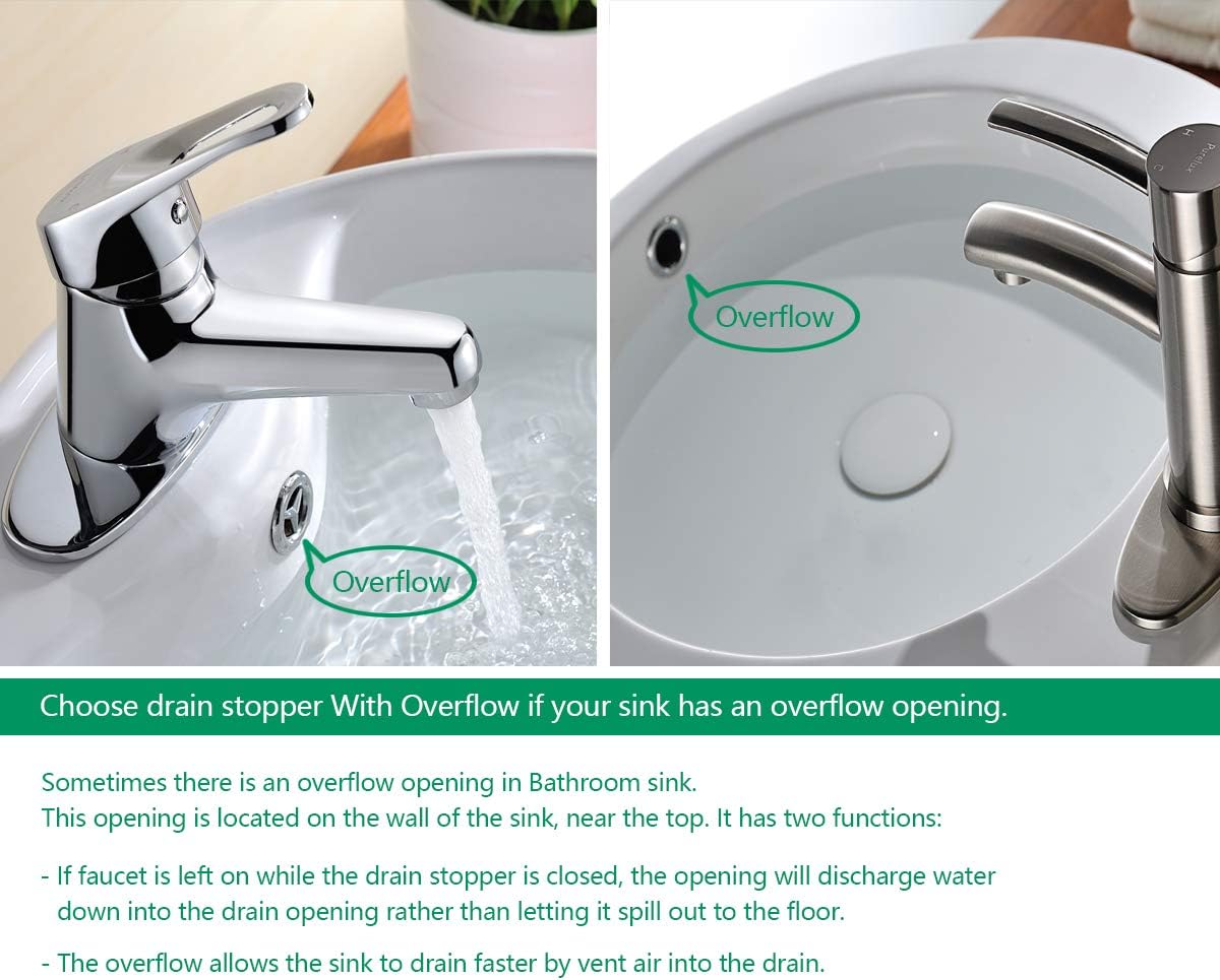 Purelux Bathroom Sink Drain Stopper Faucet Vanity Sink Pop Up Drain Assembly with Overflow, Chrome Finish