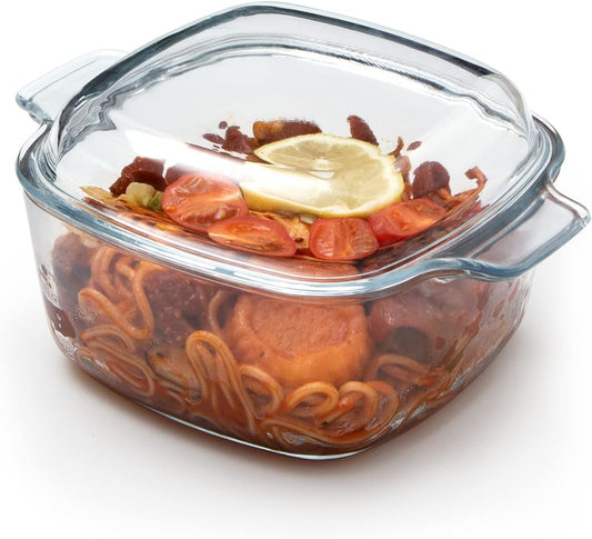 NUTRIUPS 1.5L Glass Casserole Dish with Lid Square Casserole Dish Glass Oven Bakeware Microwave Safe Dish with Lid