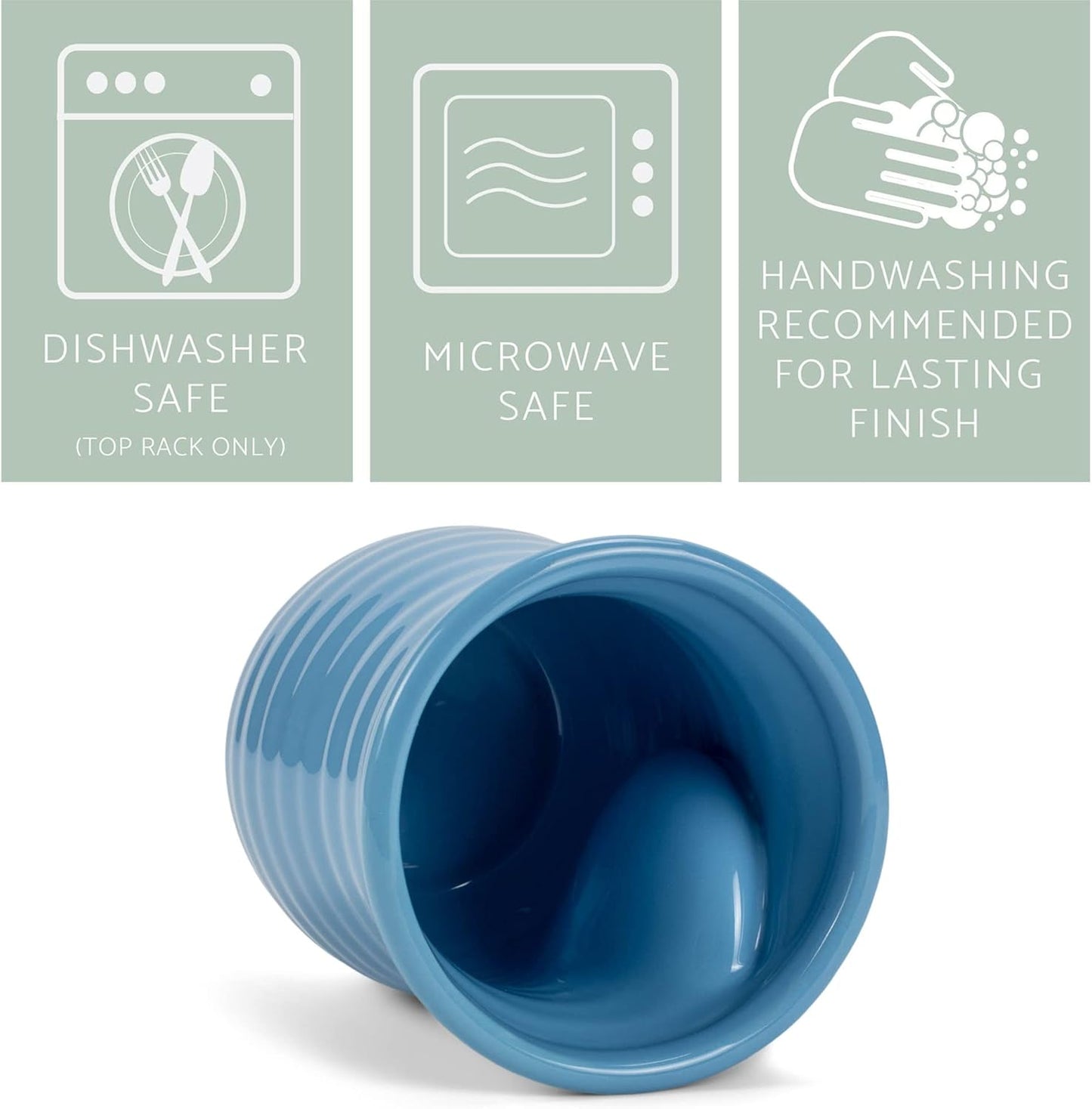 Elanze Designs Ribbed 14 ounce Ceramic Stoneware Handwarmer Mug, Ice Blue