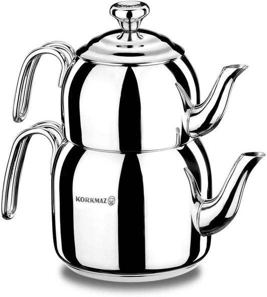 Korkmaz A057 Droppa Maxi Caydanlik Stainless Steel Teapot Suitable for Induction Cookers
