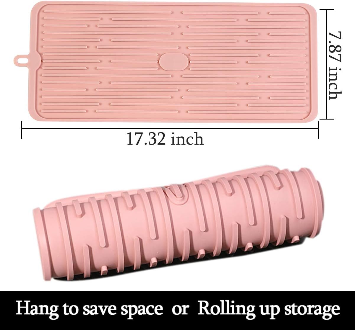 Dish Drying Mat,Large Silicone Drying Mat,Silicone Kitchen Countertop Drying Mat for Pots, Pans, Glassware, Silverware (Pink)