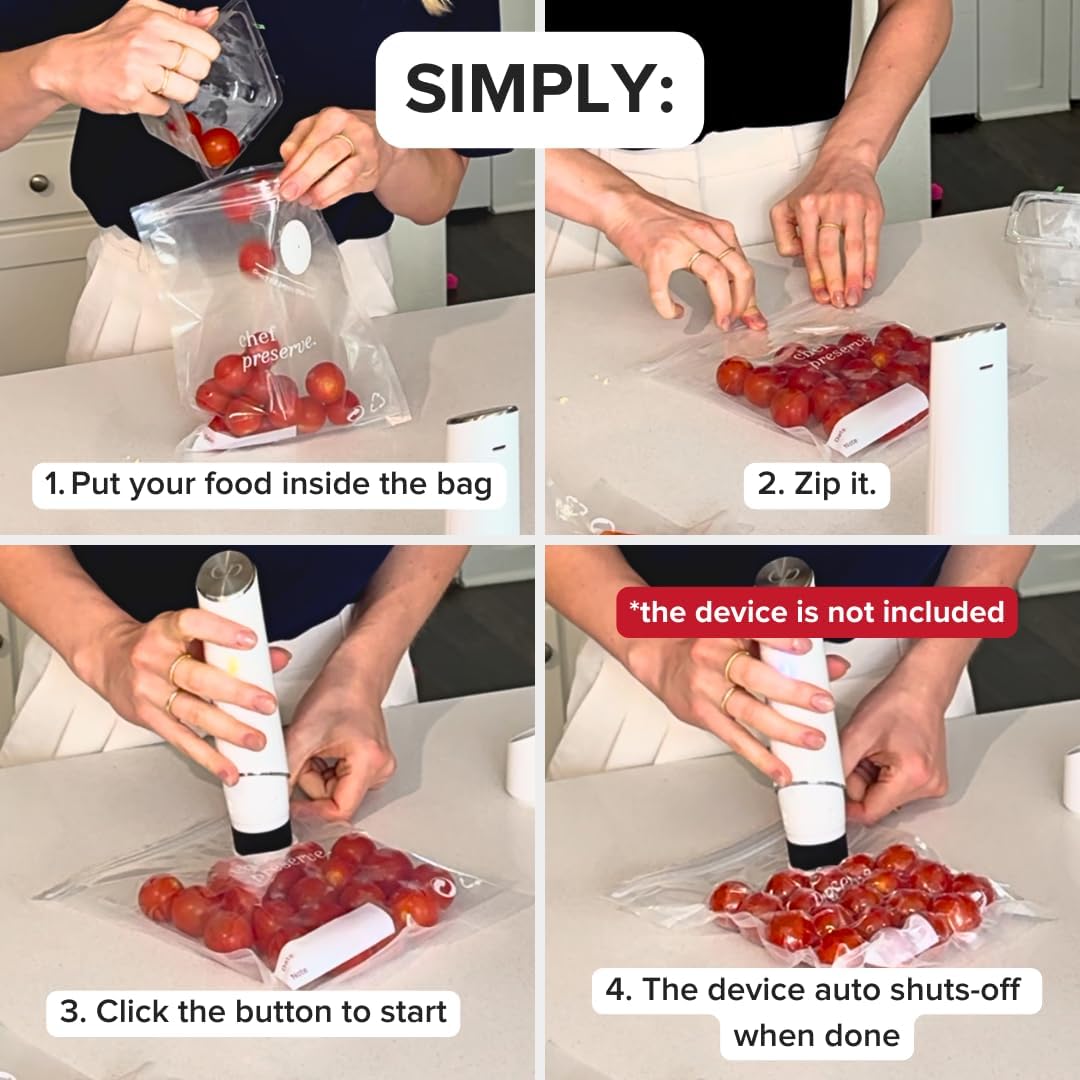 Chef Preserve Reusable Vacuum Sealer Bags for Food – 60 BPA-Free Food Storage Bags, Freezer, Microwave – Odor-Resistant, Leak-Proof – Compatible with Chef Preserve Vacuum Sealers