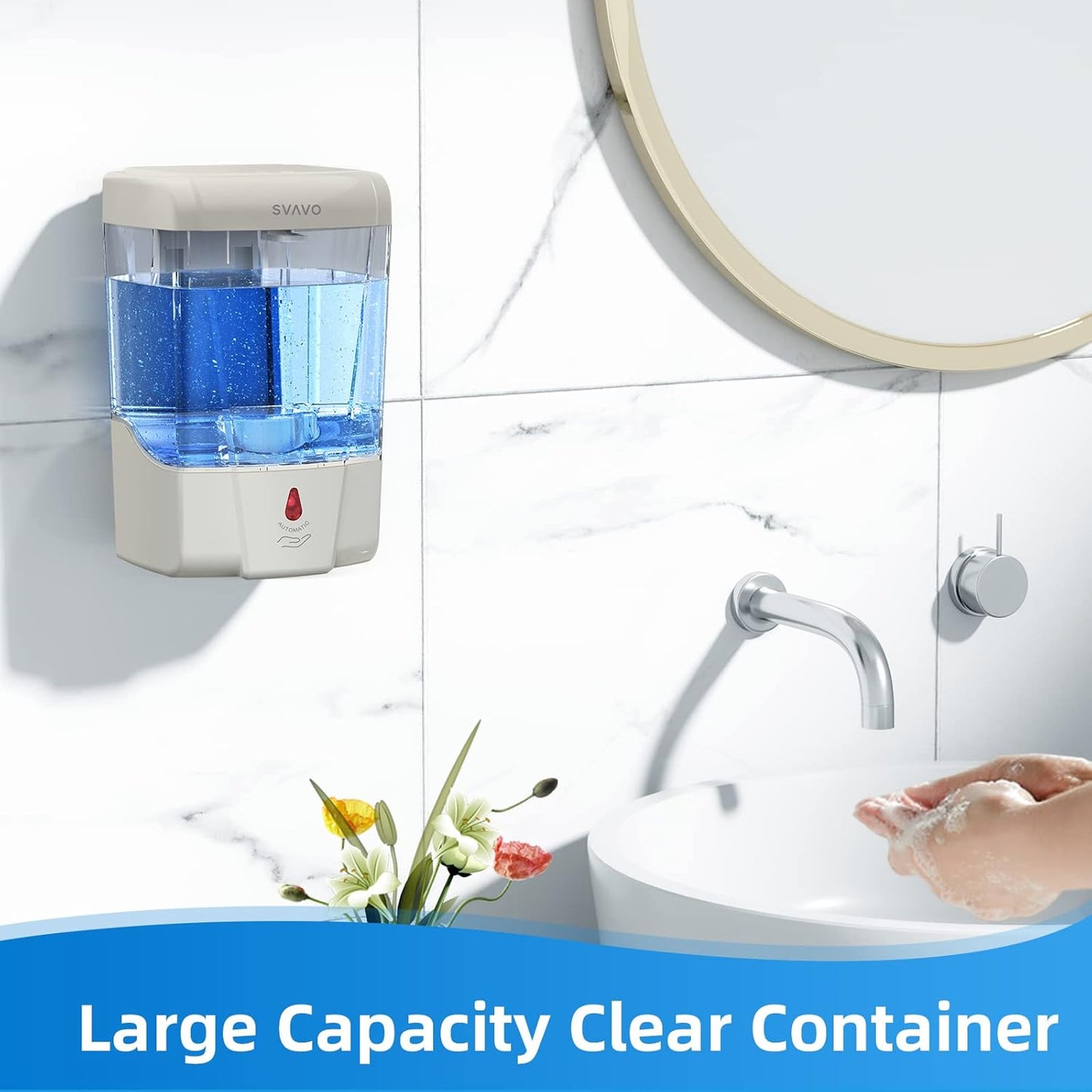 SVAVO Automatic Hand Soap Dispenser, 21 fl.oz/600ml Touchless Soap Dispenser Wall Mounted, Touch-Free Liquid soap Dispenser Sensor Soap Dispenser for Kitchen Hotel Restaurant Bathroom