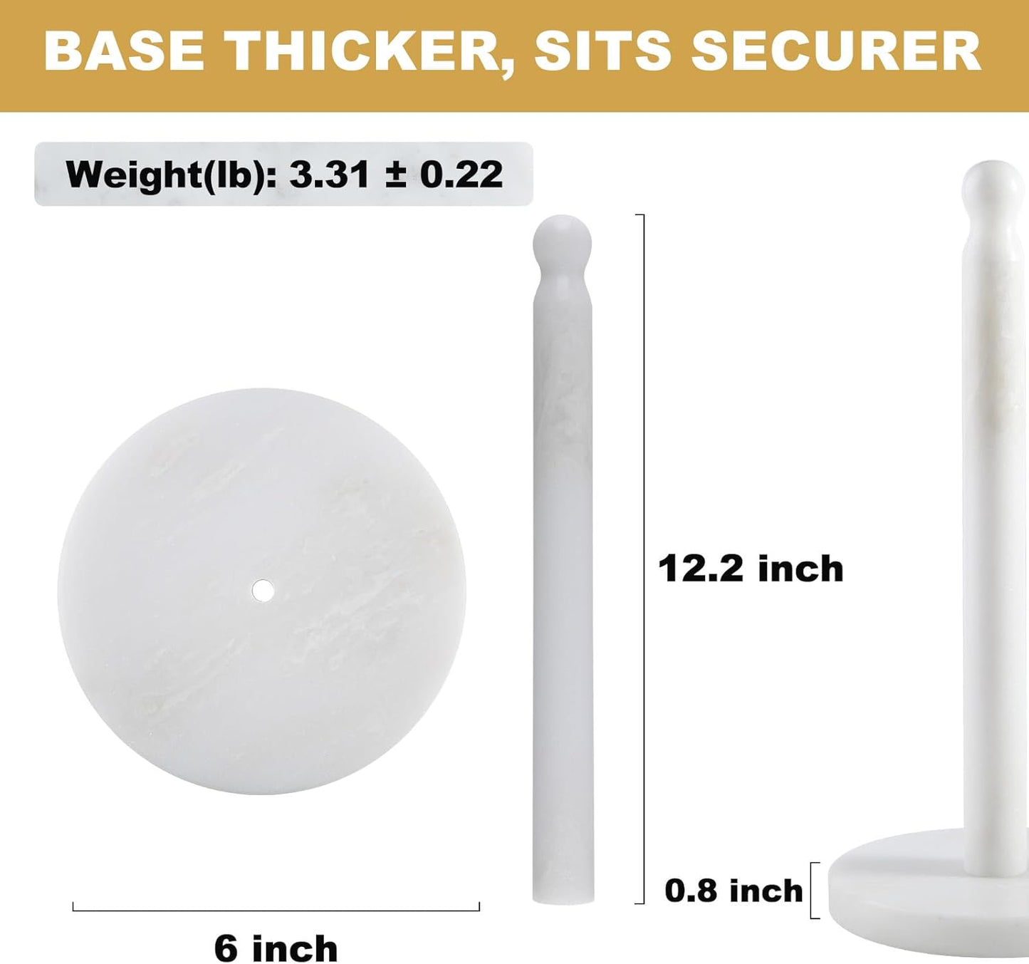 Koville Natural Marble Paper Towel Holder Countertop, 6“ Genuine Stone Paper Towel Holder Stand for Kitchen Storage, for Standard Rolls(Namib Fantasy)