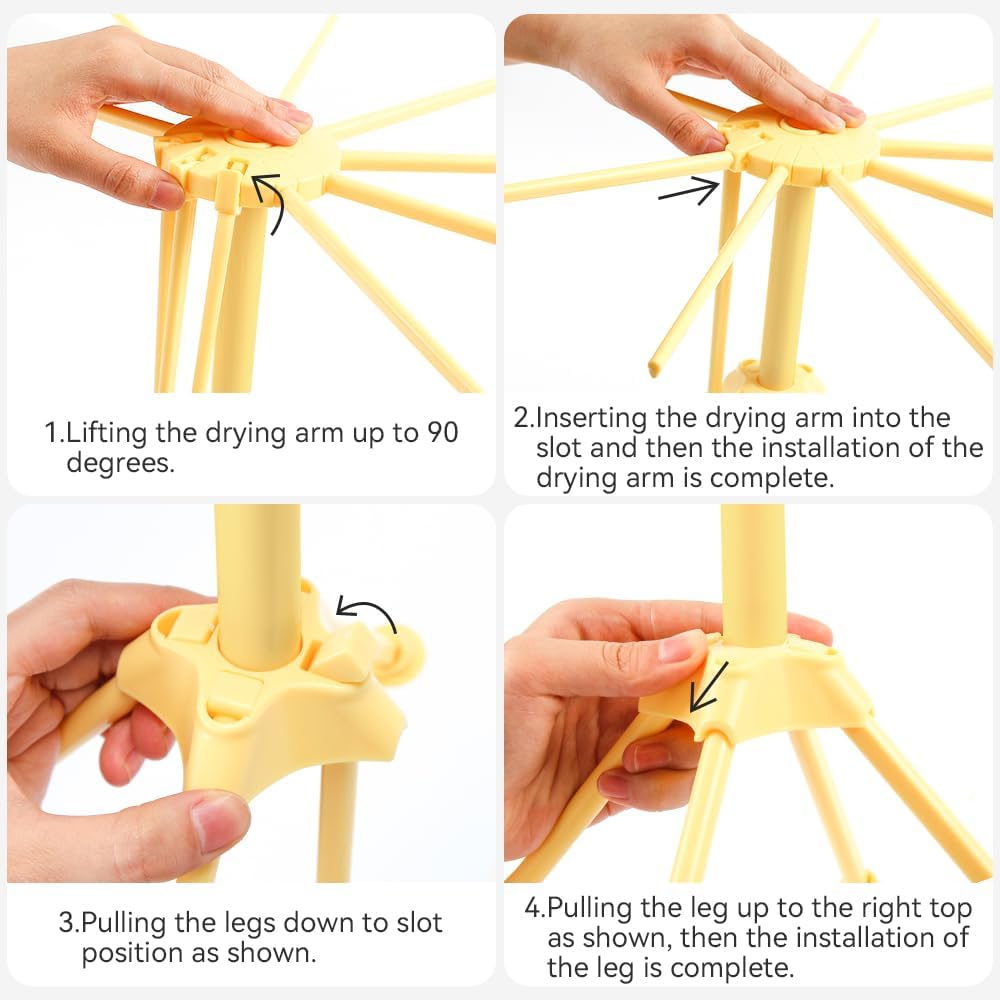 KEOUKE Collapsible Pasta Drying Rack - Foldable 10-Rod Pasta Dryer, Compact & Sturdy Design for Homemade Spaghetti Noodles, Easy Storage, Plastic