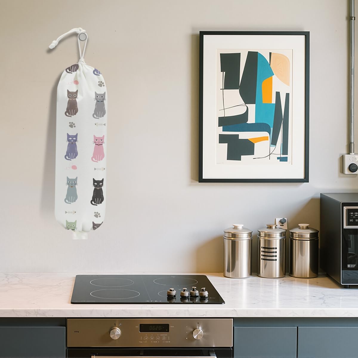 Cat Plastic Bag Holder, Wall Mount Grocery Bag Holder for Plastic Bags, Large Reusable Grocery Bags Organizer Storage Dispenser for Home Kitchen Pantry Decor, Cat Lover Gifts for Women