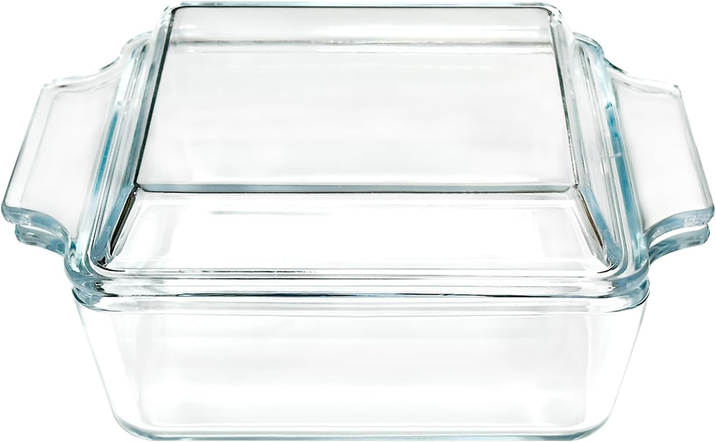 Small 1-QT Square Tempered Glass Casserole Dish with Lid, Mini Clear Glass Casserole Cookware with Glass Lid