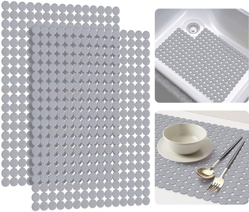 Bligli 2-Pack Kitchen Sink Mat: PVC Eco-Friendly Adjustable Sink Protector | Sink liner Pad | Dish Drying Mats, Easy to Clean & DIY Cut | 15.7 x 11.8 inch (Solid Grey)