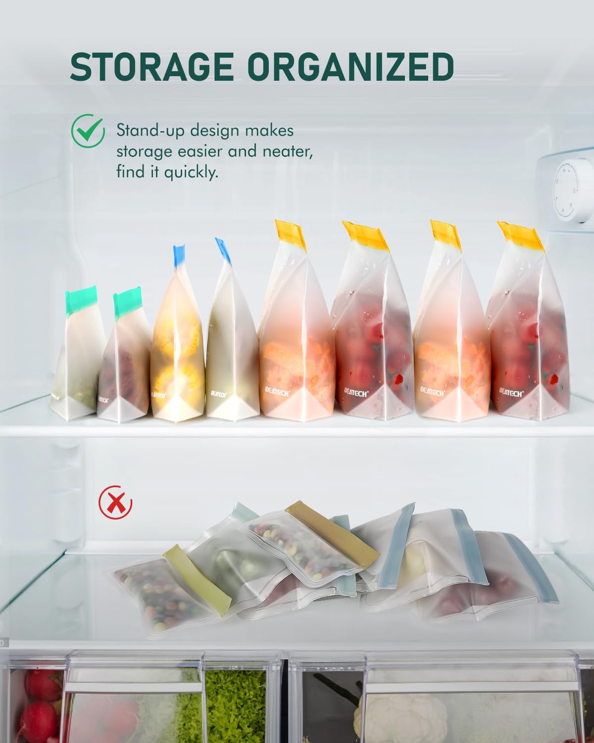 Dishwasher Safe Food Storage Bags Stand Up, 12Pack Reusable Gallon Freezer Bags, Reusable Bags Various Size, Reusable Sandwich Bags, Leakproof BPA Free Reusable Bags for Lunch, Snack(12Pack)