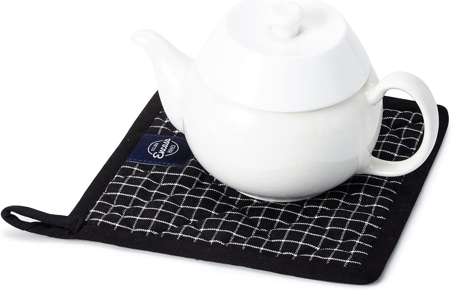 Encasa Homes 8 inches Oven Microwave Potholders (2 pc Set) for Kitchen Cooking & Baking - Heat Resistant, Thick & Safe, Protection of Hands from Hot Utensils - Butcher Checks Black