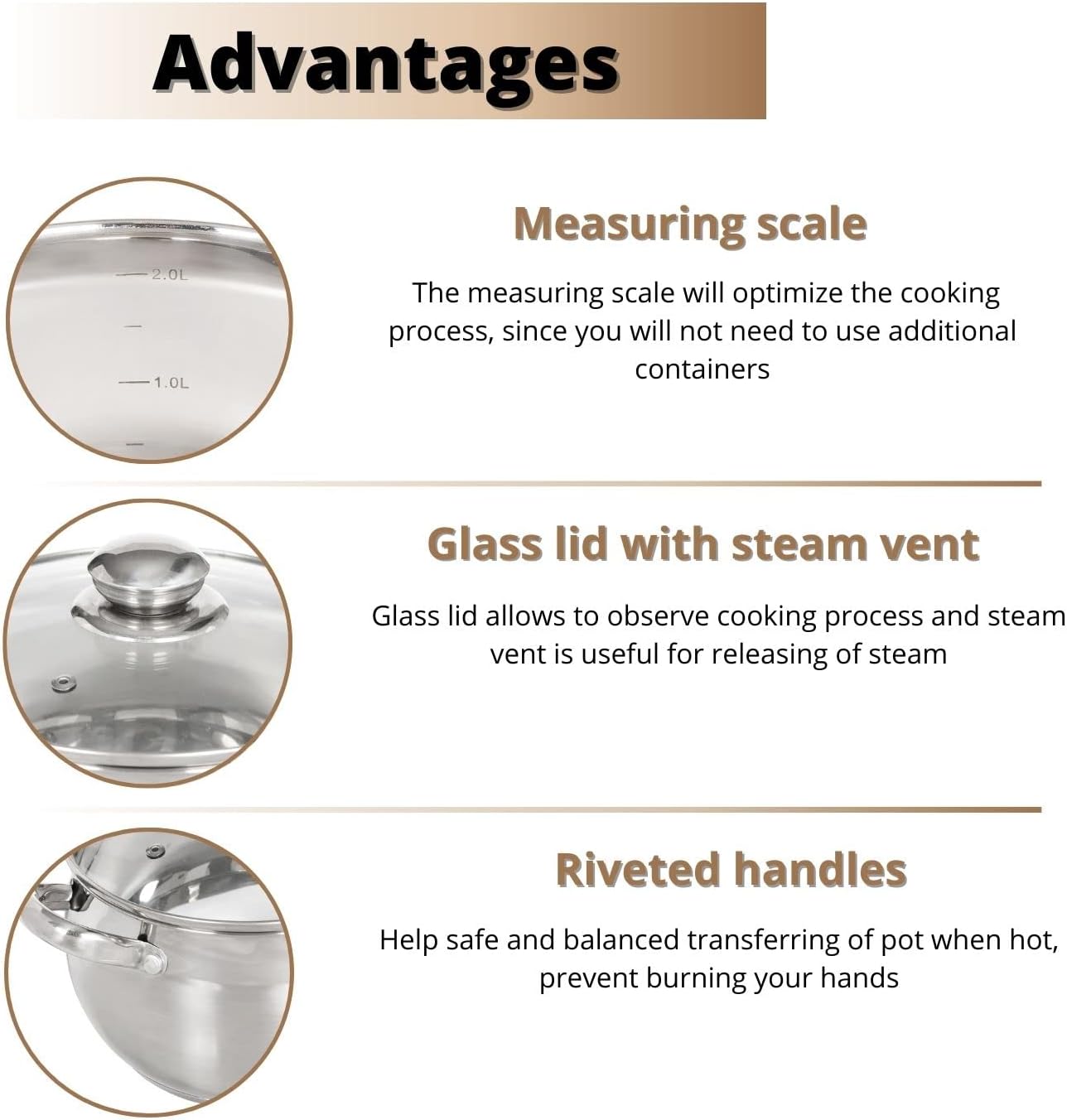 Daniks Classic Stainless Steel Stock Pot with Glass Lid – Induction 4 Quart, Dishwasher Safe, Measuring Scale, For Soup, Pasta, Stew, Silver