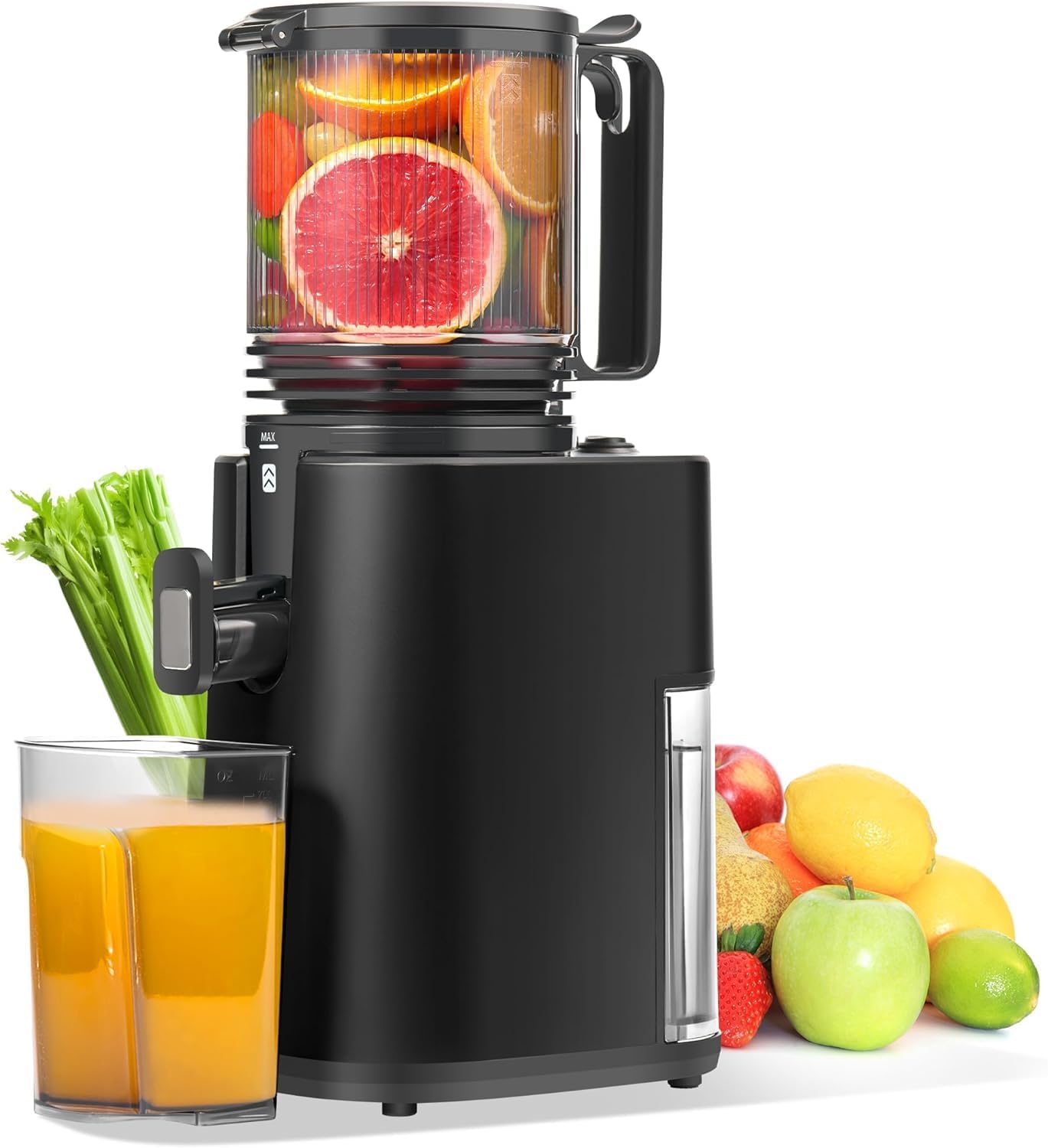 Cold Press Masticating Juicer, 5.4" Wide Feed Chute Juicer Machines for Vegetable and Fruit, Slow Juicer Easy to Clean, Black