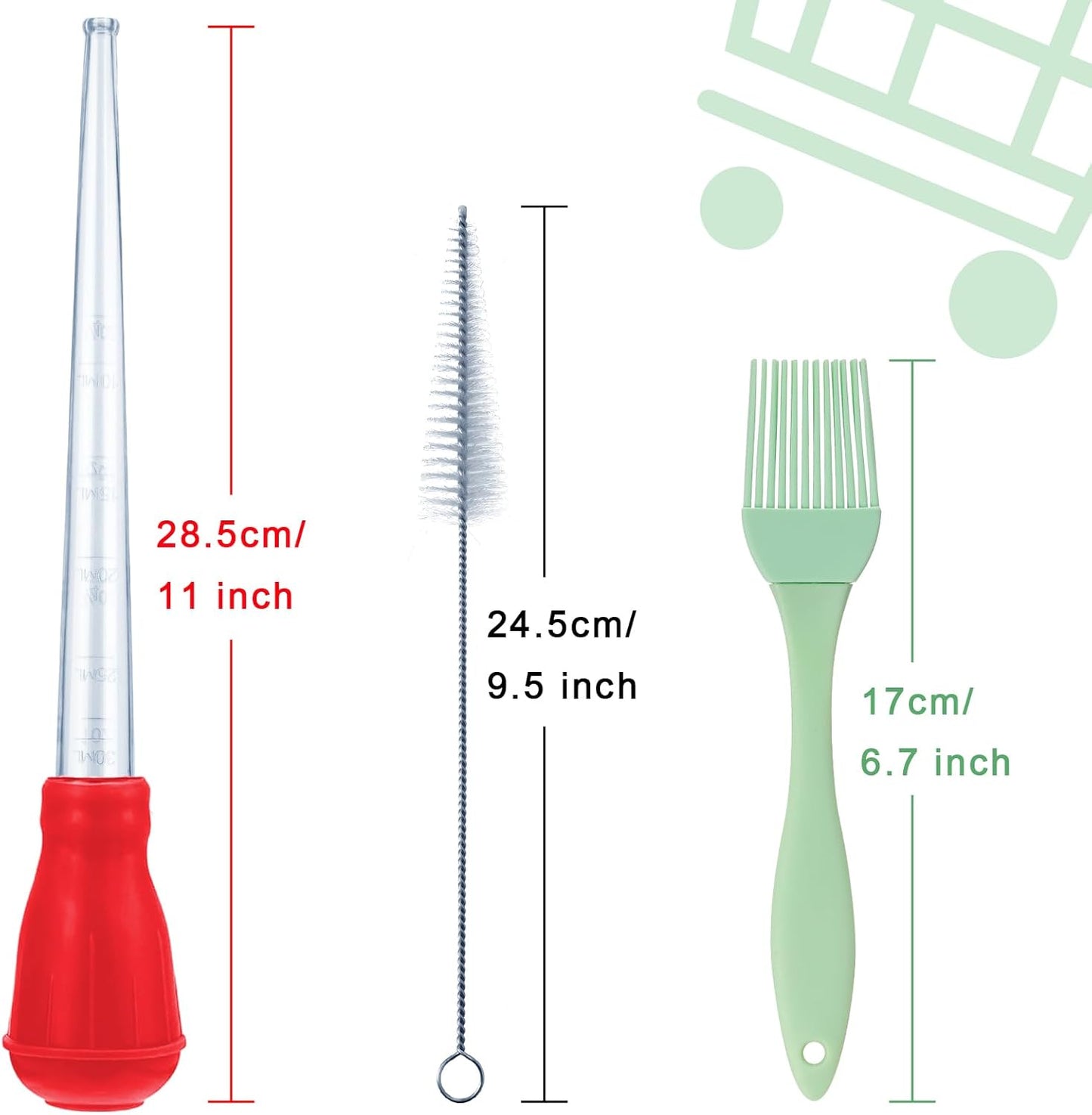 Boao 7 Pcs Heat-resistant Turkey Baster Cooking Set Includes 4pcs Large Turkey Basters for Cooking, 1 Silicone Basting Brush and 2 Cleaning Brush for BBQ Grill Butter Drippings, Glazes, Roasting Juice