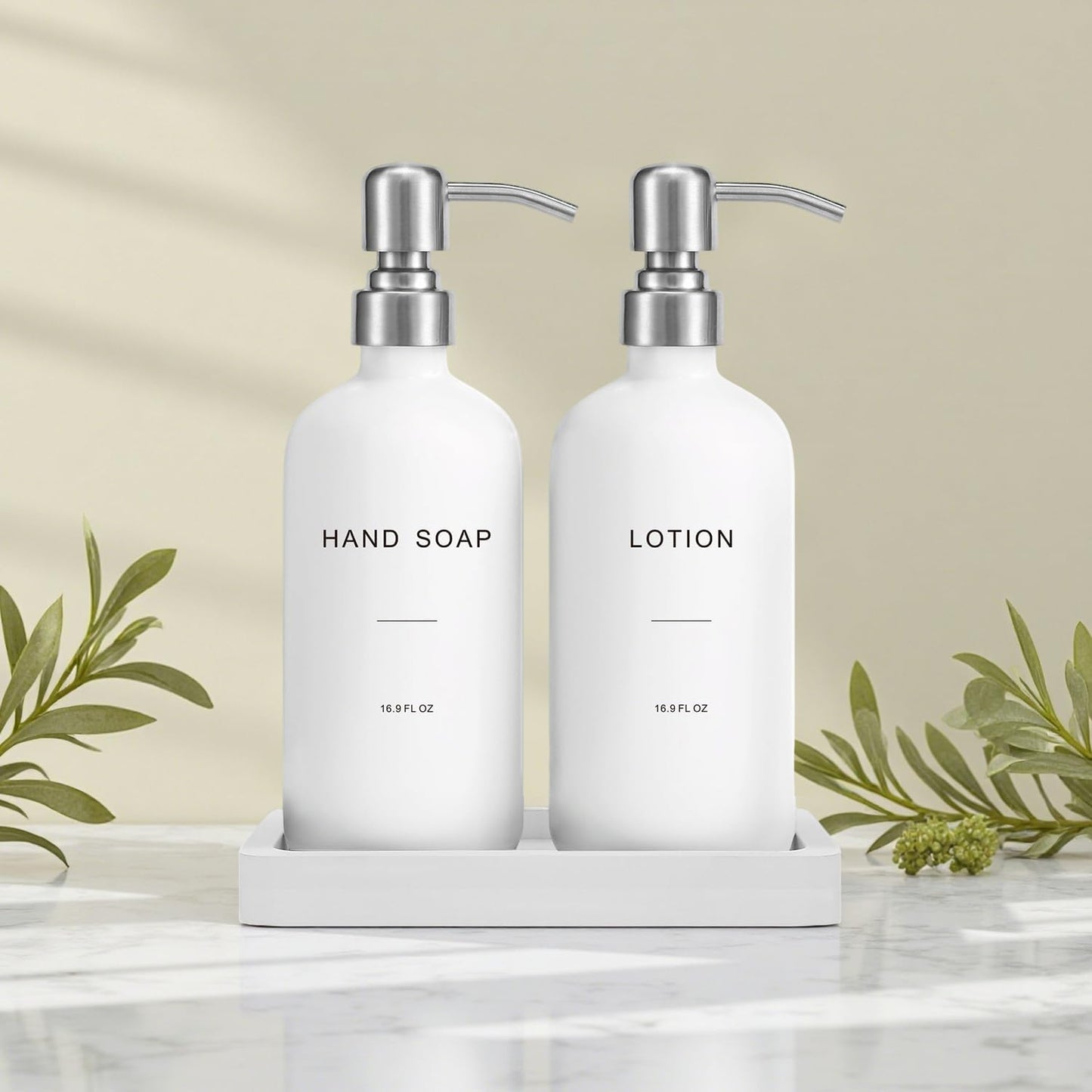 White Soap Dispenser Bathroom Set, Hand and Lotion Dispenser with Pump, Perfect for Bathroom Essentials for New Home. (Silver & White)
