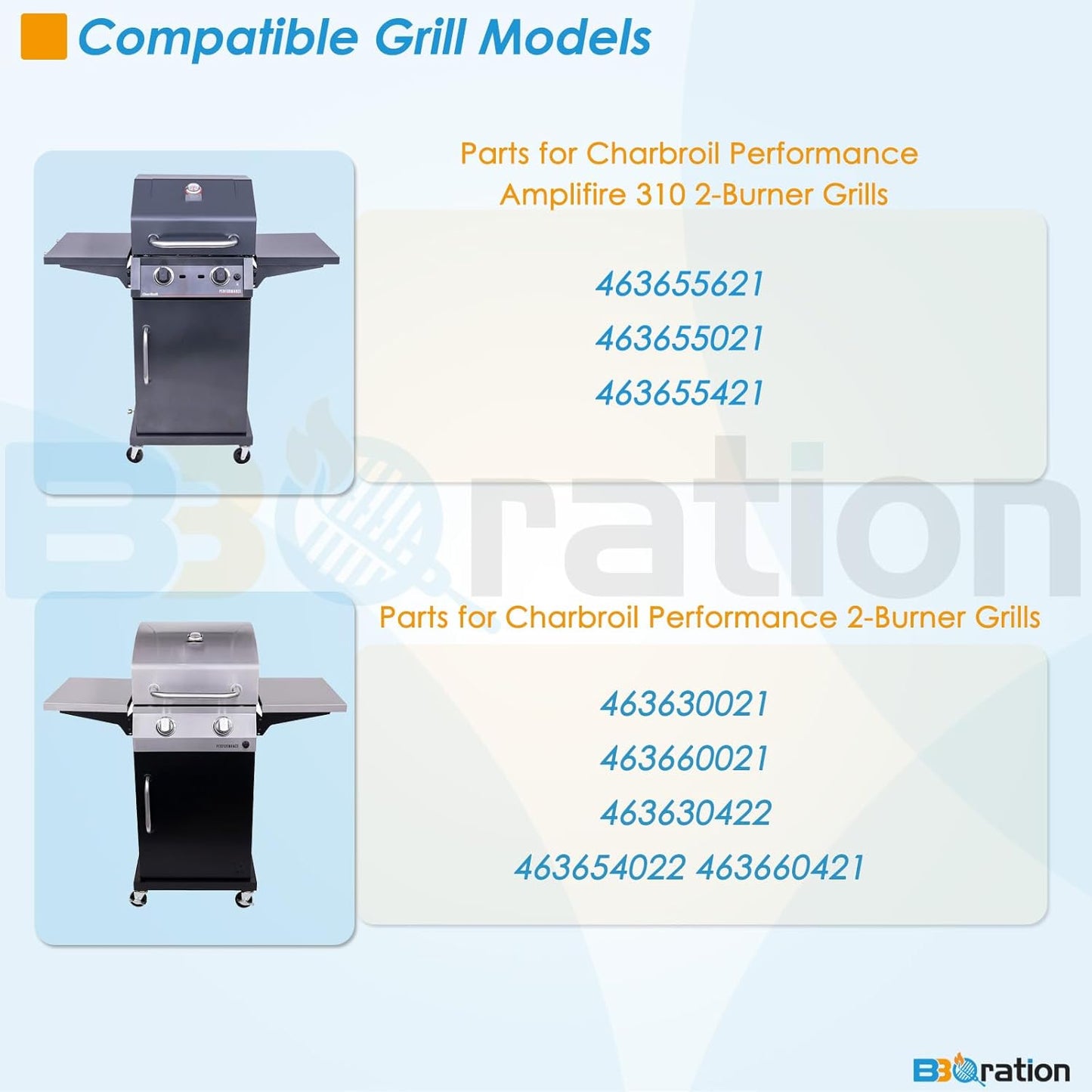 Grill Parts for Charbroil Performance Amplifire 2 Burner 463655621 463655021 463655421 463630021, 17-inch Cooking Grate, Burner and Heat Plate Parts for Charbroil Grill Replacement Parts