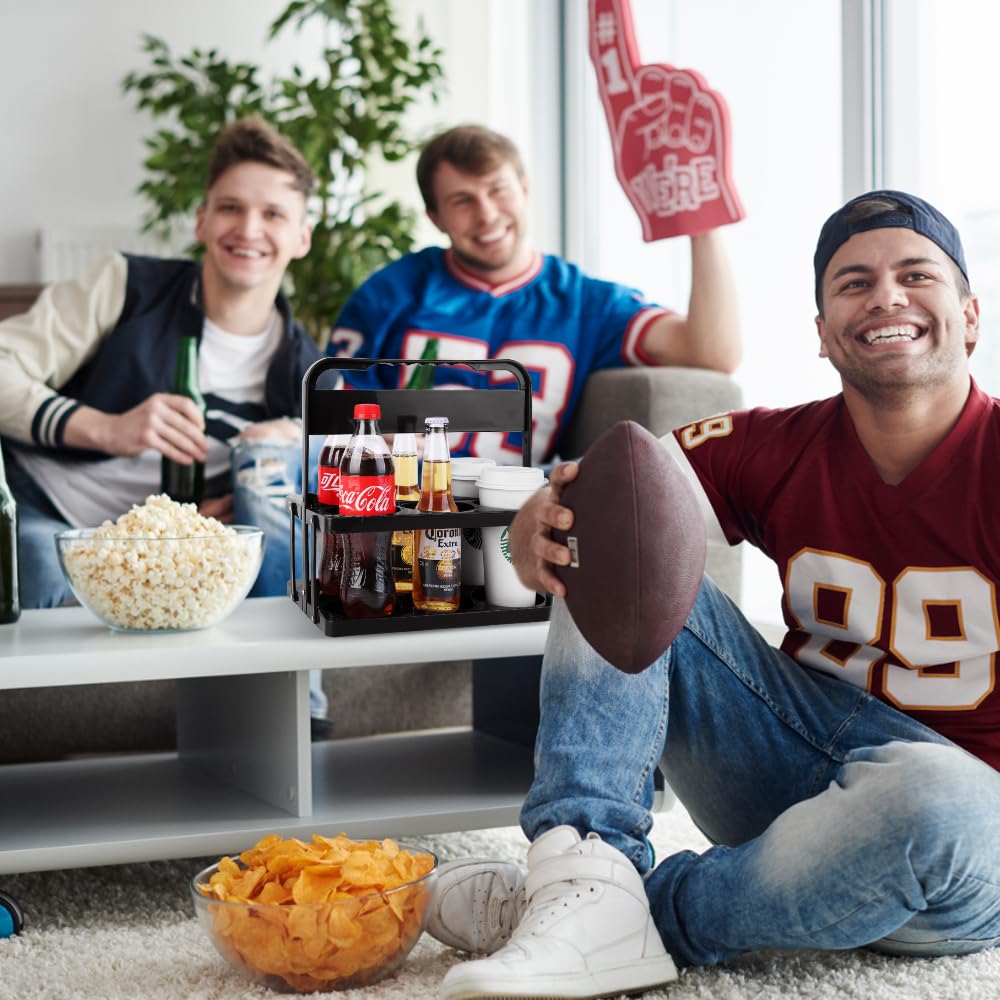 Bodaon 6 Cup Drink Carrier with Handle, Plastic Cup Carriers for Drinks, Drink Holder for Car, GrubHub/Eats Doordash Accessories, Portable Foldable Reusable Mobile, Use for Food Delivery Bag, Black