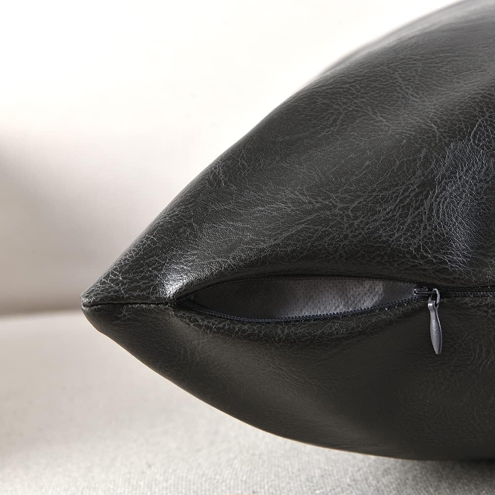 Fancy Homi Dark Gray Lumbar Waterproof Faux Leather Decorative Throw Pillow Covers 12x20 Inch for Outdoor Couch Bed, Modern Farmhouse Boho Home Decor, Grey Hand Stitched Cushion Case 30x50 cm