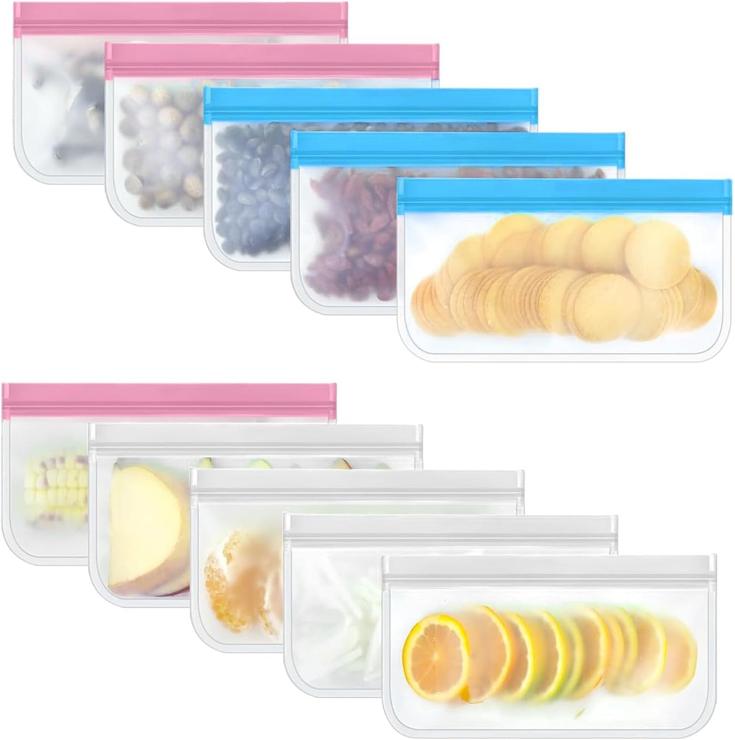 10 Pack Snack Bags Dishwasher Safe, Reusable Bags Silicone Extra Thick Leak-proof Reusable Freezer Bags for Candy, Snack, Cereal, Travel Items, Home Organization