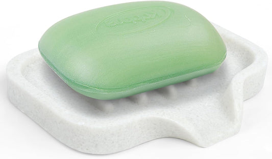 Self Draining Soap Dish- Bar Soap Holder for Shower, Marble Design Large Soap Savers Soap Tray Sponge Holder for Kitchen Bathroom Bathtub Sink, Crystal White