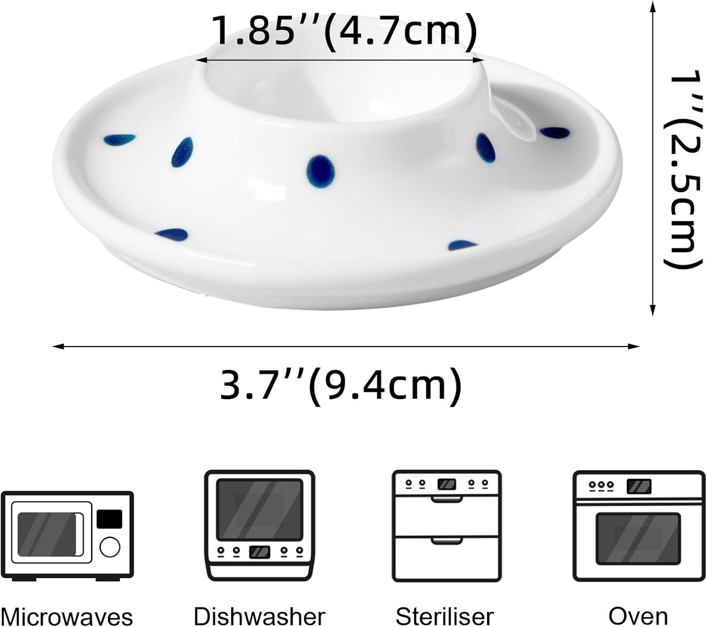 Cinf Ceramic White Egg Holder Set of 2 Porcelain Holder Breakfast Boiled Cooking Easy to Clean Childhood Memories Kitchen（Blue Dot)