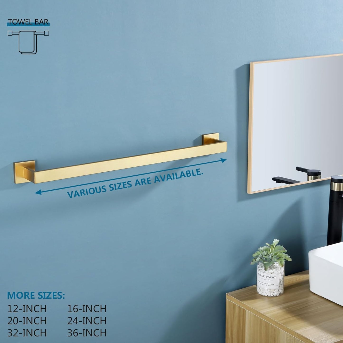 KOKOSIRI 24-Inch Single Towel Bar, Bathroom Kitchen Towel Holder, Wall Mounted SUS304 Stainless Steel Towel Rack 2 Pack, Brushed Gold, B4003BG-L24-P2