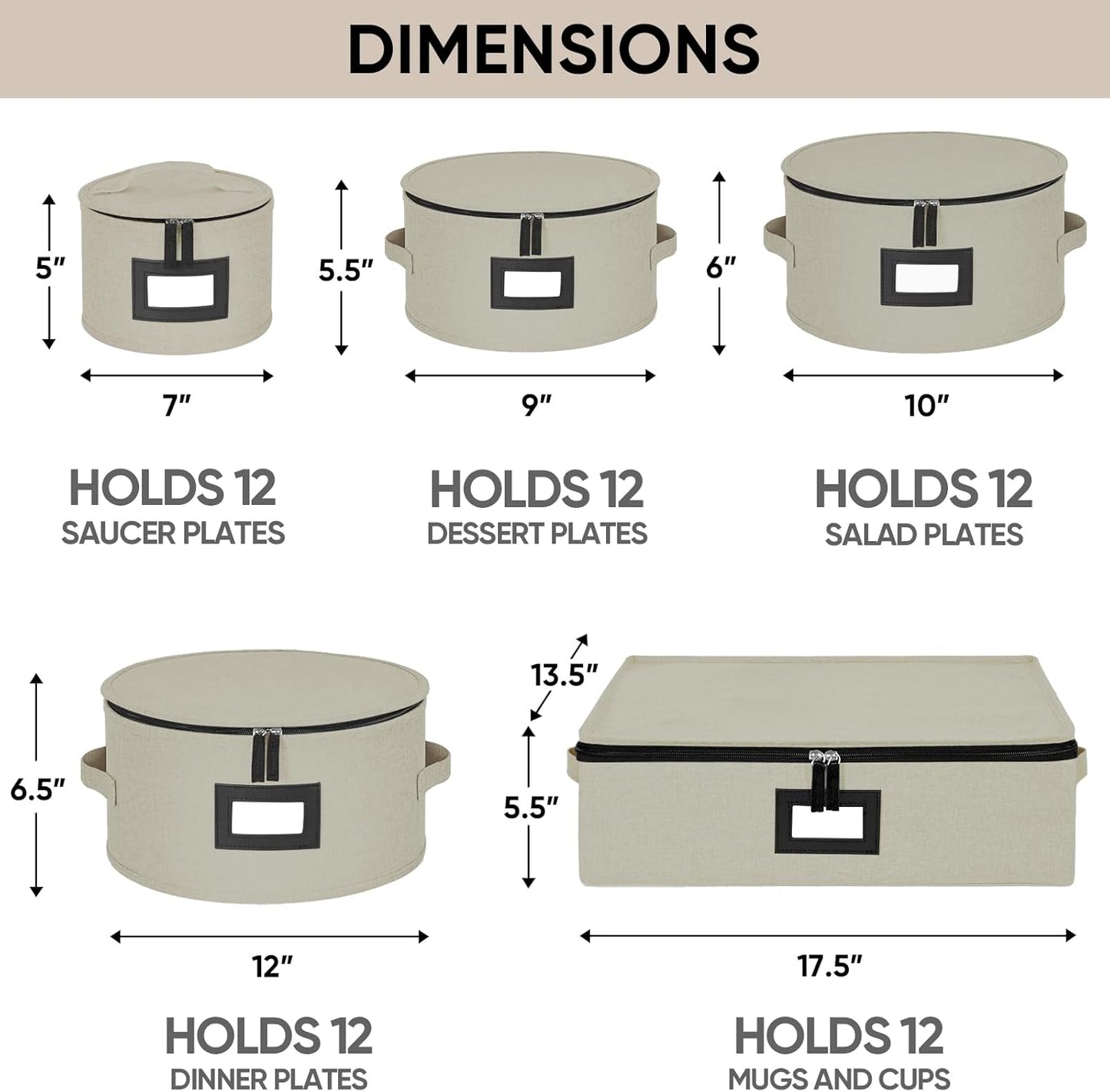 BALEINE China Storage Containers, Sturdy Quilted Wine Glass Storage, Plate Organizer with Carry Handles, Moving Boxes for Dishes, Cups, Mugs and Stemware (Plate Mug Combo, Hard Shell Cream)