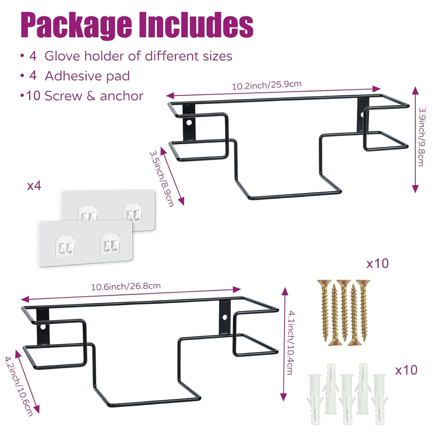 Glove Box Holder and Dispenser - Metal Rack for Rubber Latex Gloves Face Tissue, Black (4 Pack)
