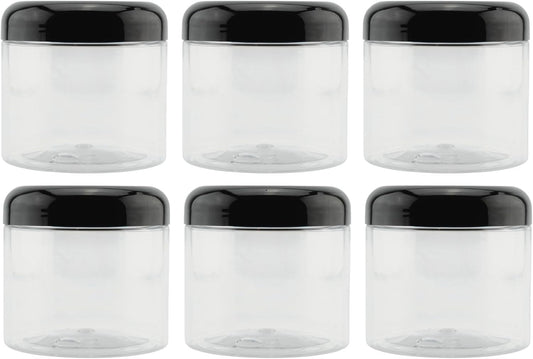 Cornucopia Brands 16oz Clear Plastic Jars w/Domed Lids (6-Pack); BPA Free PET Stackable Straight Sided Canisters for Bathroom & Kitchen Storage