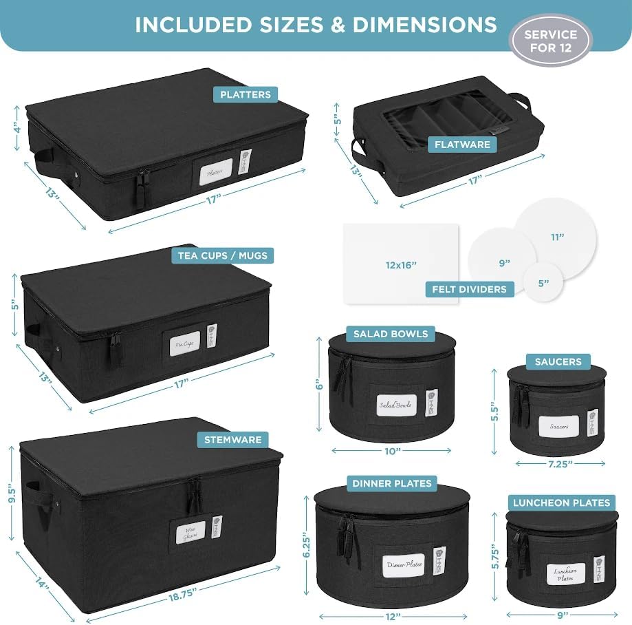 Hard Shell China Storage Containers (Black, 8 Pack China Storage Containers)